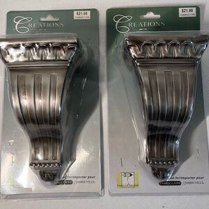 Decorative Drape hangers wall sconces. Silver. with or without a rod. New set 2